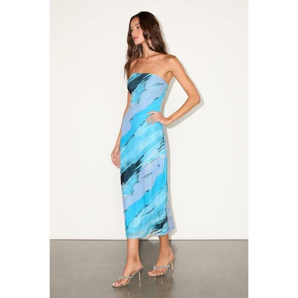 Lulus Jaylah Light Blue Multi Mesh Strapless Midi Dress - Size M